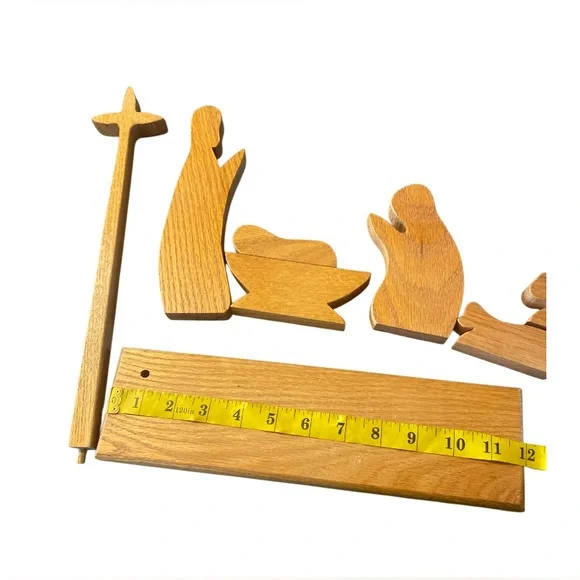 Nativity Oak Wood 8 Pieces Beautiful & Simple Solid oak  Wood hand made - Picture 7 of 15